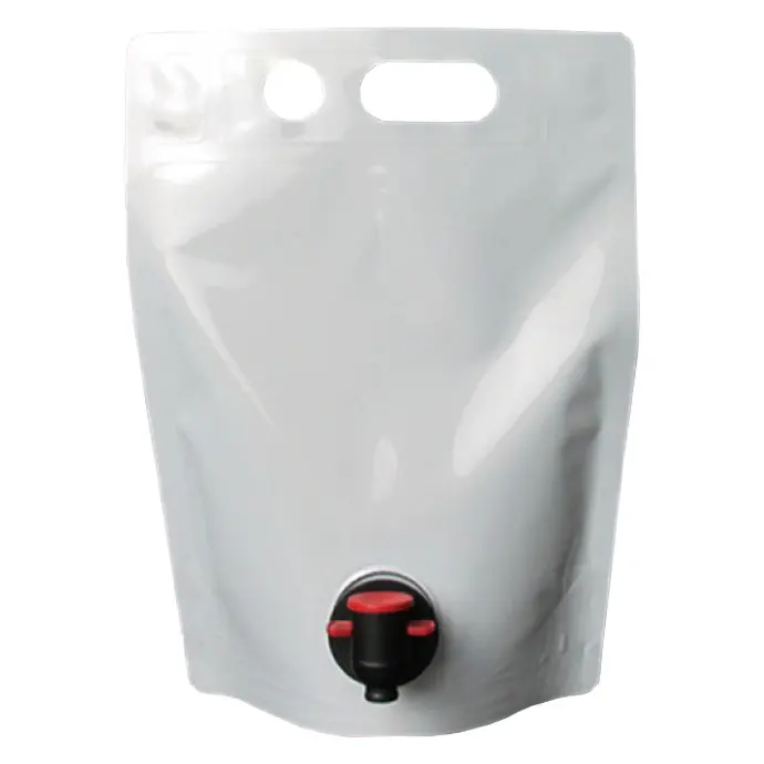 SP15L75M white barrel pouches with pour spout and handles single barrel pouch with red dispensing tip and handle holes