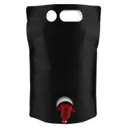 SP15LBPMB black barrel pouches with pour spout and handles single black barrel pouch with red dispensing tip and handle holes