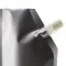 side spout fitment pre installed for a tamper evident pouch silver standing pouch with angled white side spout