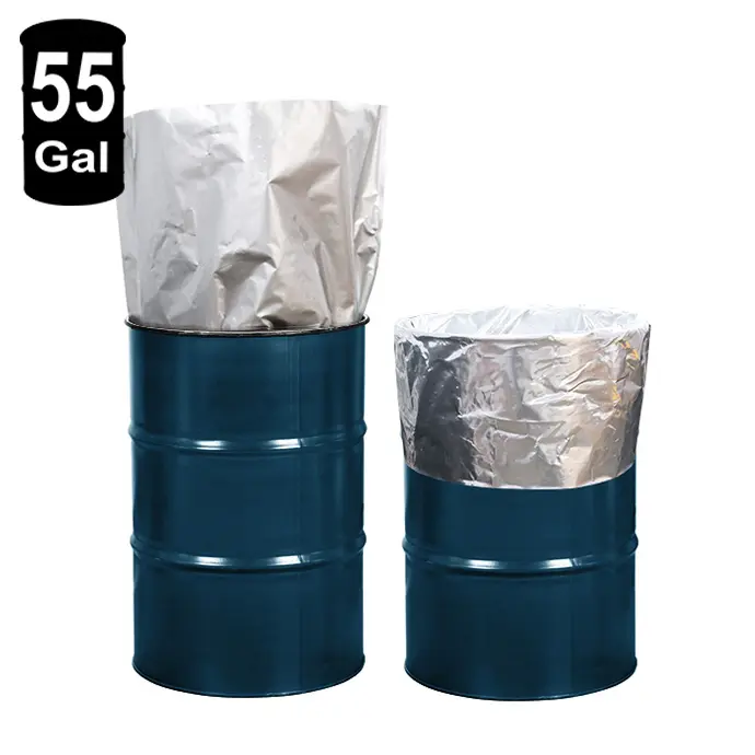 high abrrier material makes keeping barrels in good condition easy Silver high barrier drum liners in blue drum