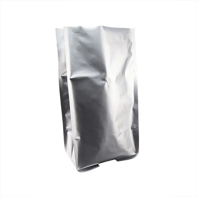 11P75C04875SG23375 - 11x4x23 side gusset high barrier pouch with valve silver foil high barrier side gusset pouch with valve