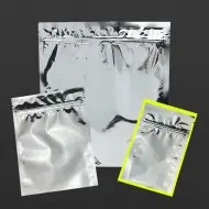 Three Tamper evident Silver metalized pouches with one highlighted