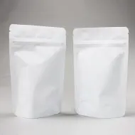 small white stand up bag with tear notch and zip seal 