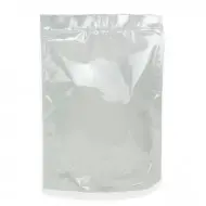 Large clear microwavable stand pouch with zipper seal, tear notch and rounded corners 