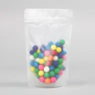 clear zipseal stand pouch with colorful gumballs inside