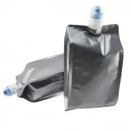 two silver liquid pouches with flip pour cap
