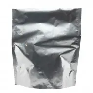 silver high barrier stand pouch on white void