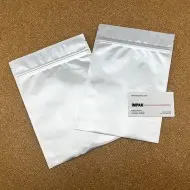 two silver mylarfoil pouches, with tear notch and tamper evident zipper closure