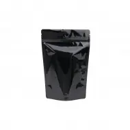 clear and black stand up pouch with zip seal and tear notch