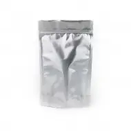 silver stand up pouch with zip seal and hang hole