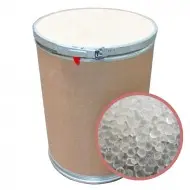 sturdy 55lb drum with window inside showing white desiccant beads on black table