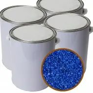 4 white 5lb cans with preview window showing 5 lb Cans of Blue 2-4mm Indicating Silica Gel