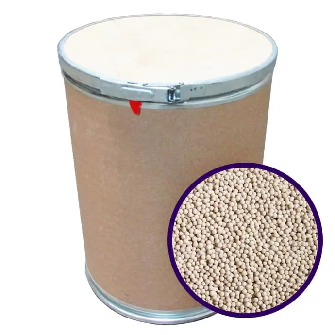 55 lbs molecular sieve bulk drum 55 lb drum with preview window showing housed 3A non indicating molecular sieve beads