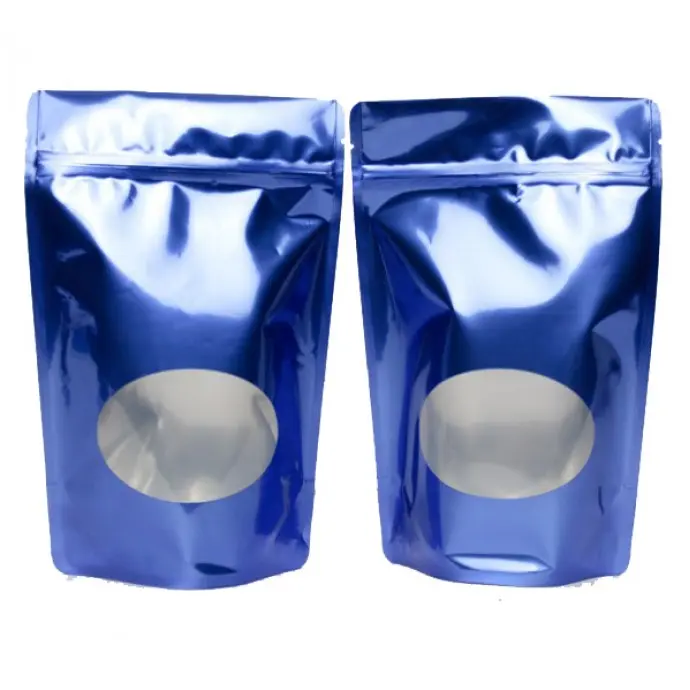 Blue Stand Up Pouch with Oval Window Blue Stand Up Pouch with Oval Window