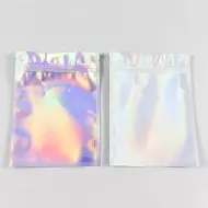 two holographic zipper pouches with clear vista window
