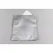 silver foil pouch with business card sticking out from open end