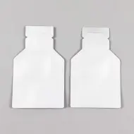 two white die-cut dispenser tip pouches
