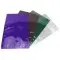 line of colored barrier pouches purple, beige, green, and silver