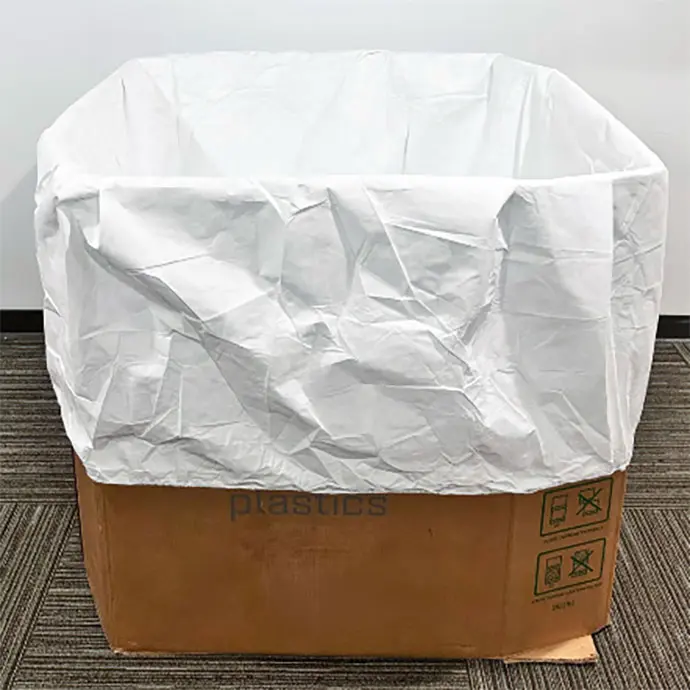 42" x 51" x 72" Gaylord Liner with Elastic Band on Open End (2/pack) - GLT42W51D72H white HDPE gaylord liner