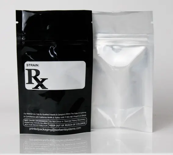 standing odor blocking zipseal pouch with RX print