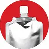 cropped circle of SpoutPAK flexible film pouch with top sealing fitment