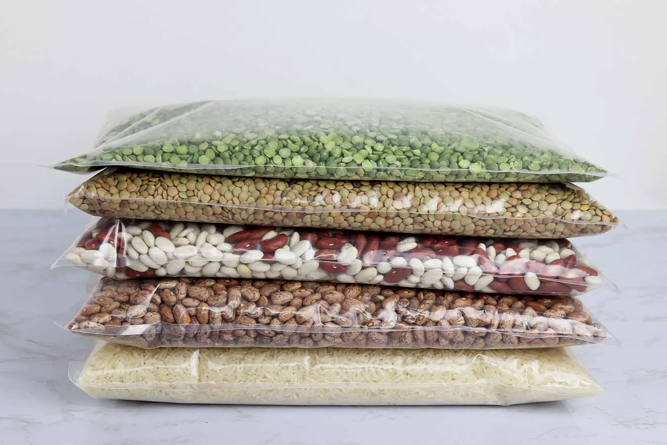 clear superpoly bags filled with food