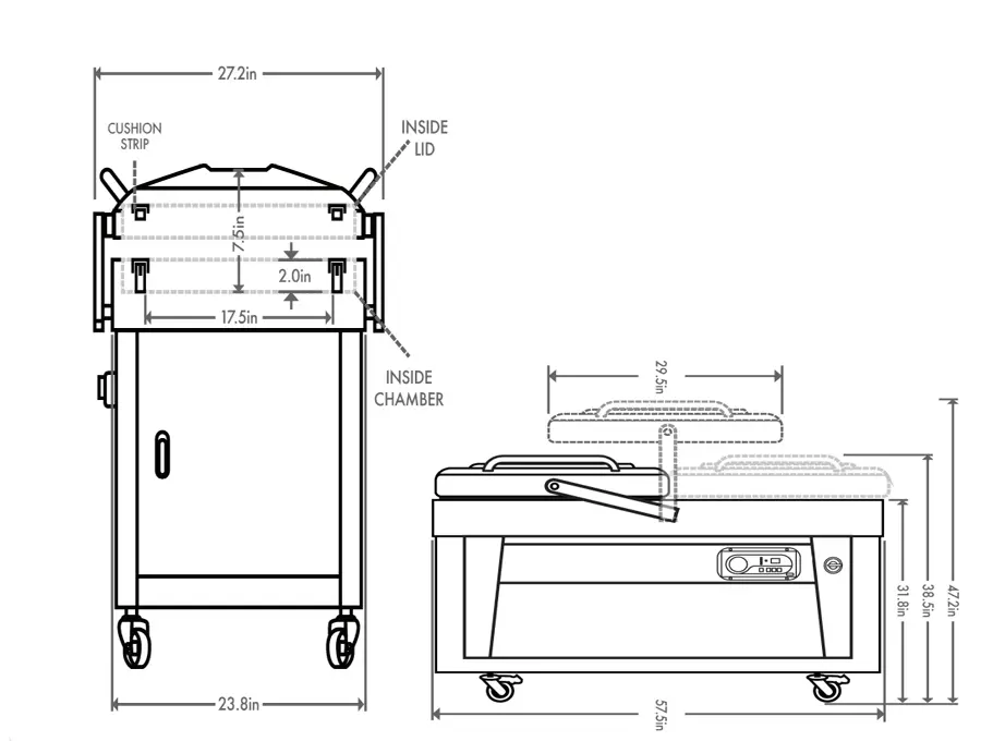 drawing of GCV-24LR with measurements