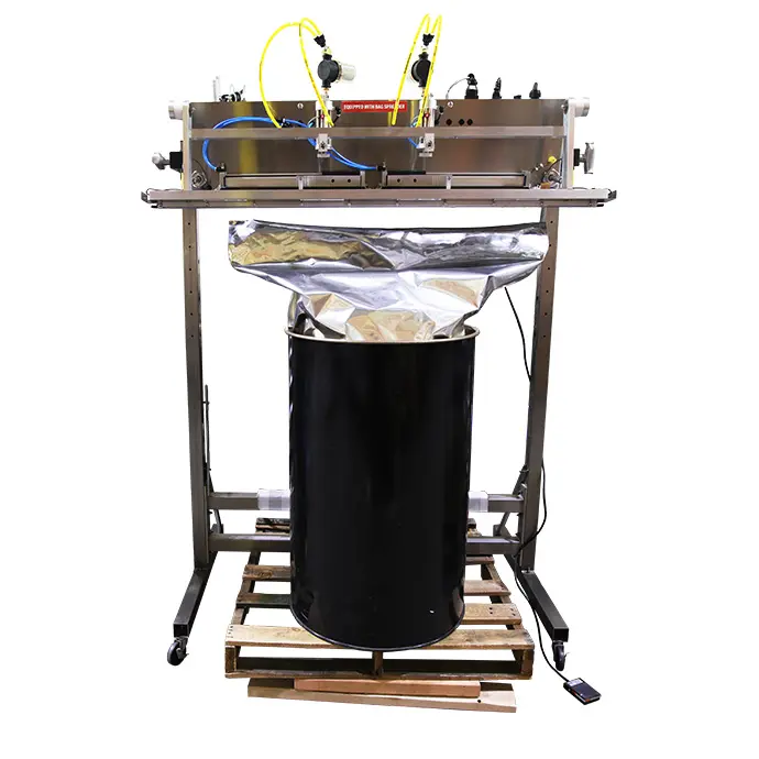 drum liner positioned to be vacuum sealed under CustomPAK