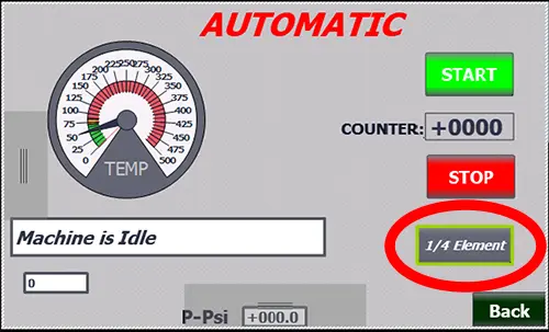 iS2 temperature control showing 3/8" element button