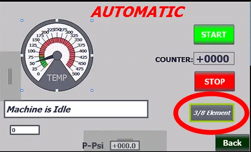 iS2 temperature control showing 1/4" element button