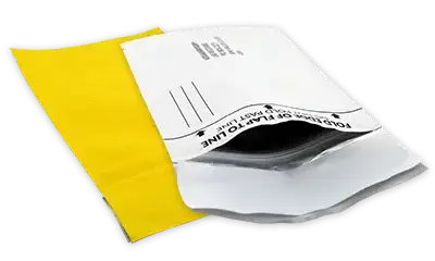 front and back of prelabeled return envelope with zipseal and lip and tape closure