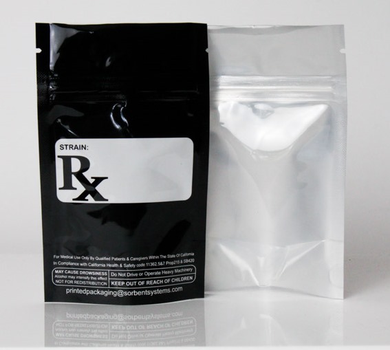 standing odor blocking zipseal pouch with RX print