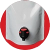 cropped circle of SpoutPAK flexible film barrel pouch with botom dispenser spigot