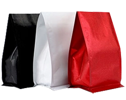 three black 8 side seal pouches with windows on the side gusset