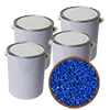 5 lb cans filled with granular blue silica gel beads