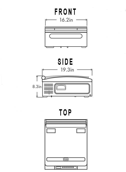 drawing of GCV-12F with measurements