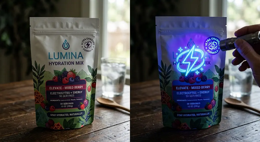 anti-counterfeit print under UV light