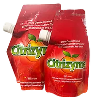 Two side spout liquid standing pouches with red custom print