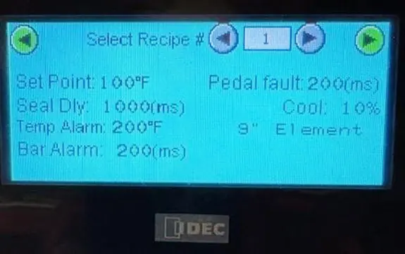 IDEC controller recipe selection