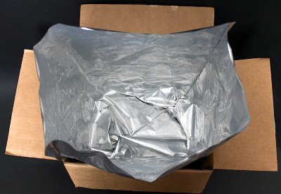 silver mylar box liner viewed from top into empty liner