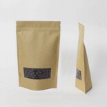 kraft stand up pouch for coffee with rectangular window
